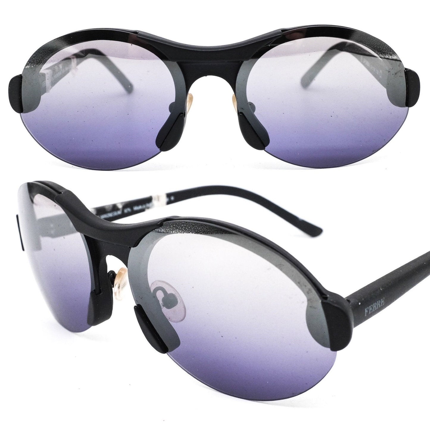 Gianfranco Ferre GF59608 classic black round sunglasses built in pure matt magnesium, 1980s NOS Italy