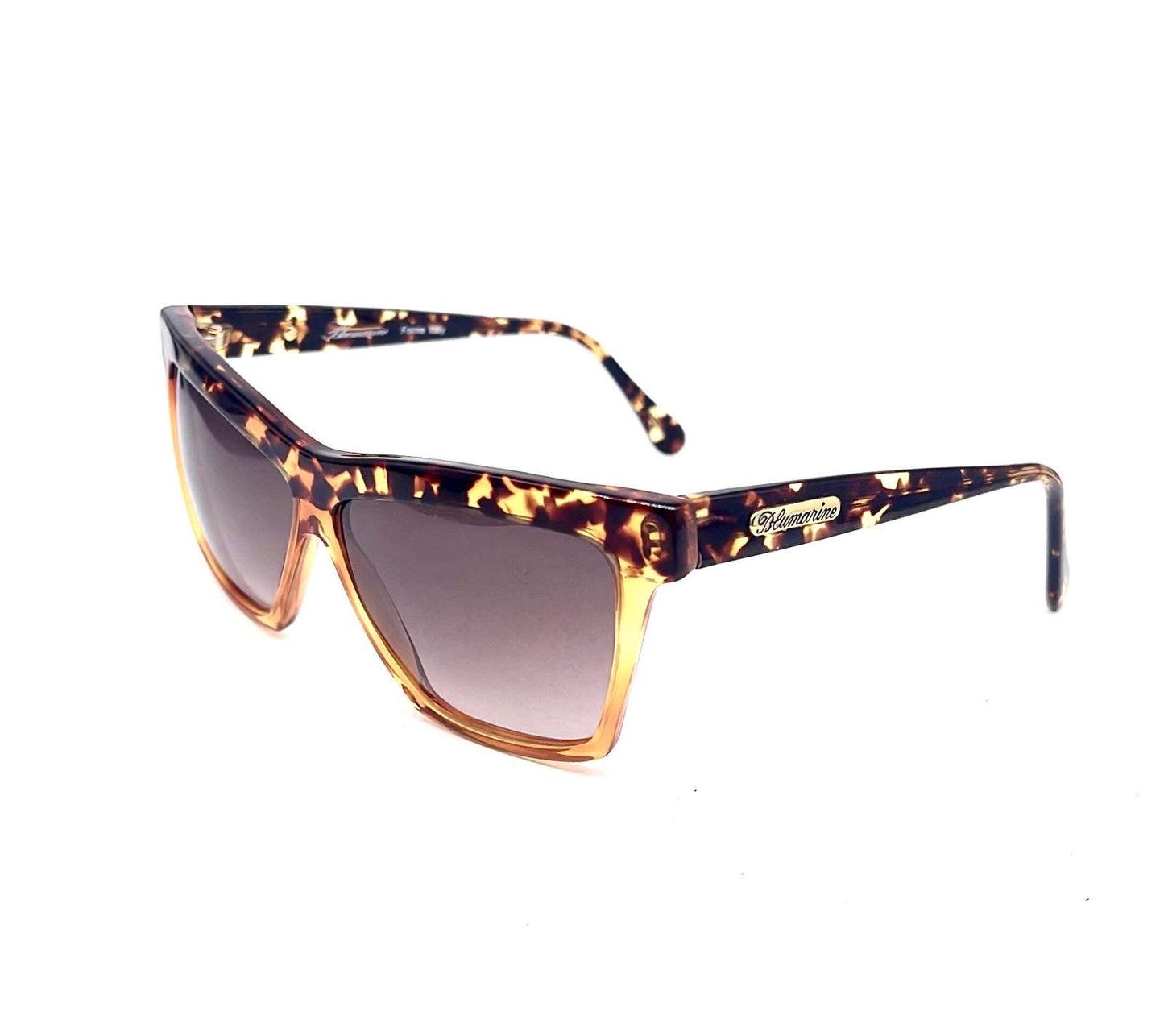 Bluemarine bicolor tortoise-cola cateye oversize sunglasses hand made Italy 90s NOS