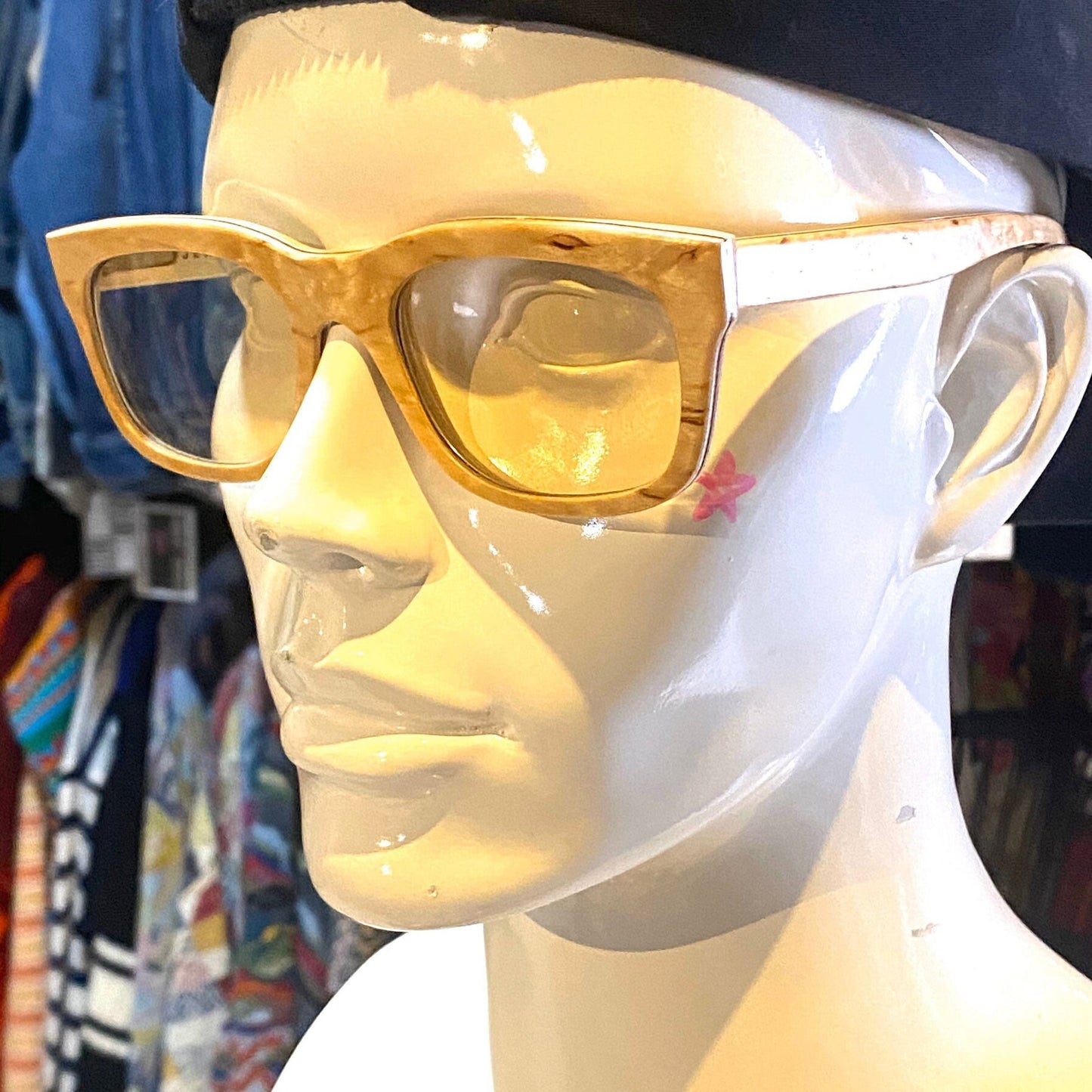 Jean Lempereur square real wood sunglasses, Woodline P5 wayfarer style, France NOS 80s