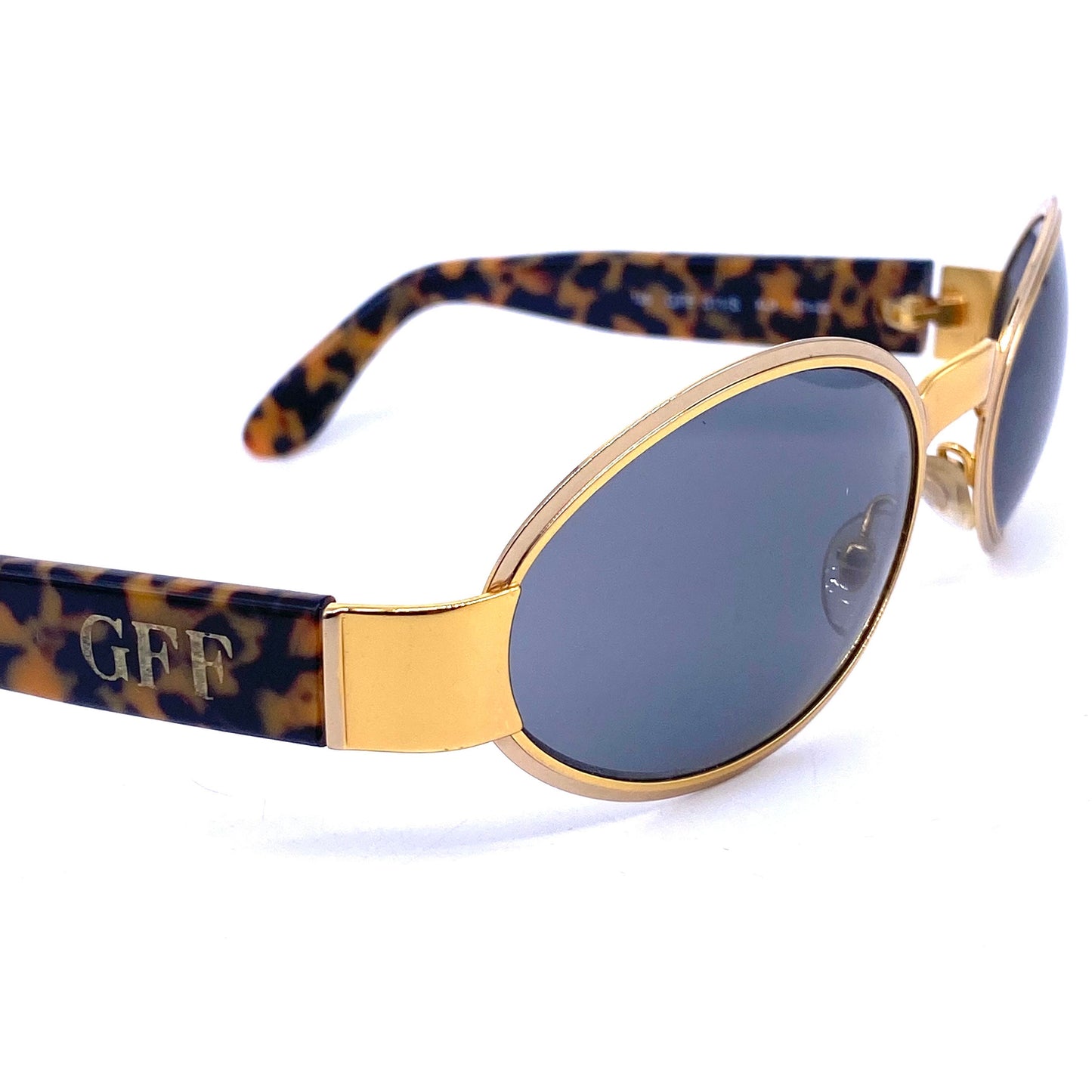 Gianfranco Ferre 311 golden oval wrap sunglasses w cello temples, 3 color combos , NOS 90s Italy