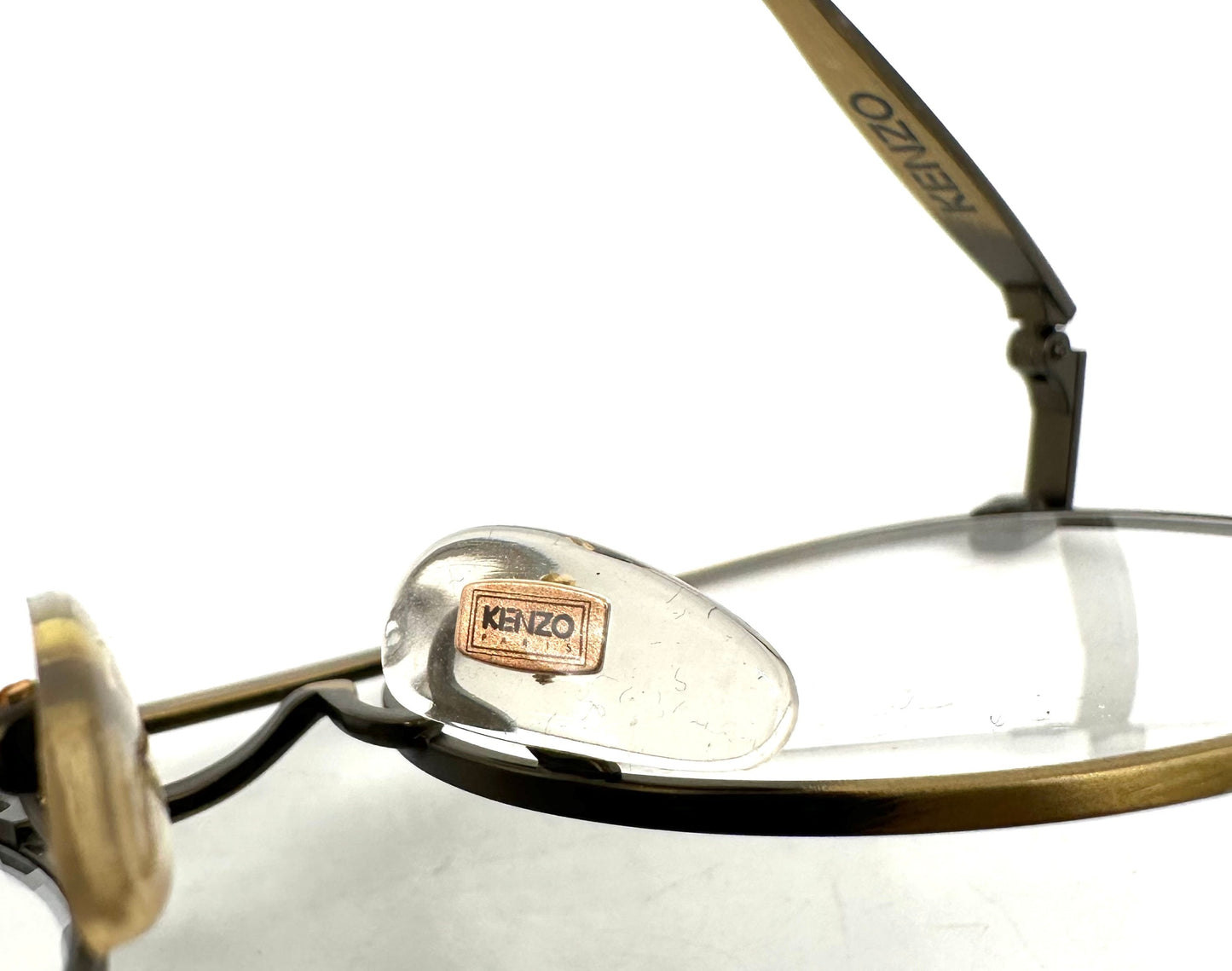 Kenzo 029 round dbl bridge aviator glasses frames w- carved deco details, NOS 80s France