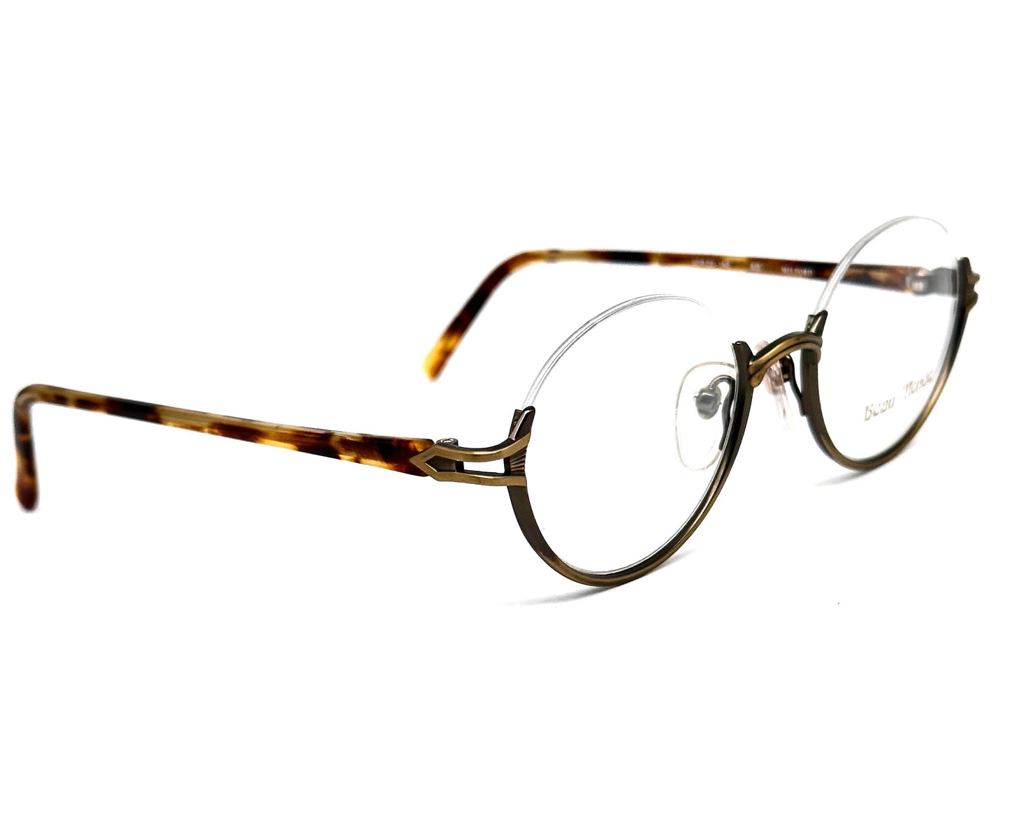 Beau Monde Milford outstanding round half rimmed antique brass spectacle frames, NoS 80s Japan