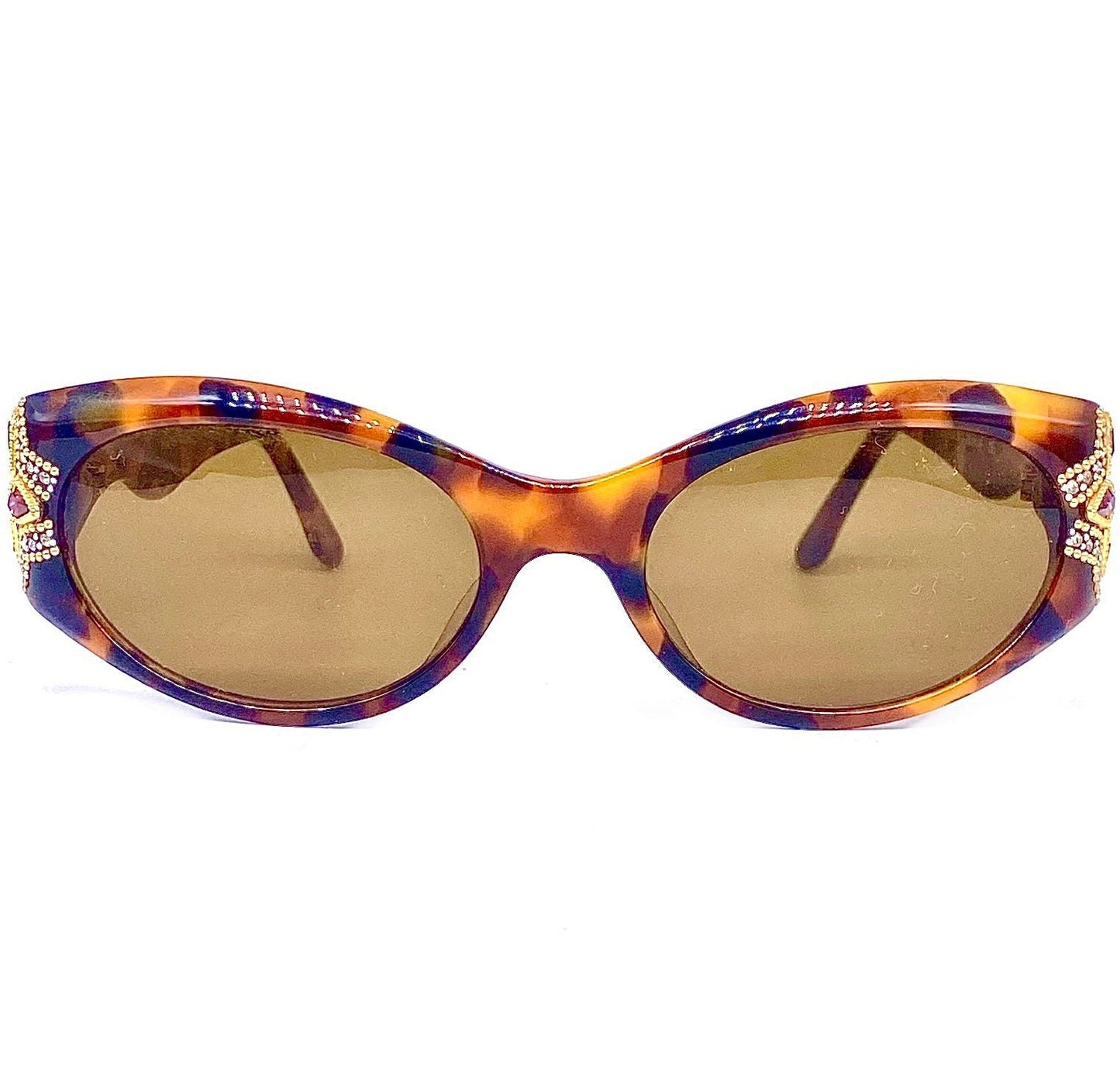Florence Design precious jewelled tortoise oval sunglasses handmade in Italy, 90s NoS