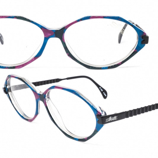 Silhouette 1328 cool flattened polygon eyeglasses frames in a colorful cello, 1990s NOS Austria