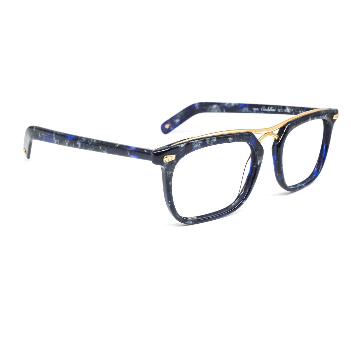 Cadillac blue tortoise -gold retro styled eyeglasses hand made in Italy, 80s NOS