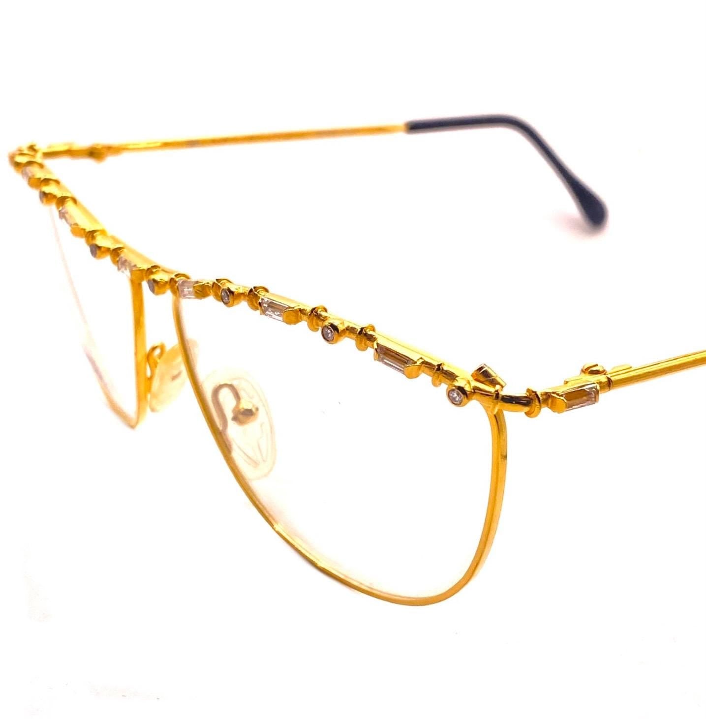 Gianfranco Ferré GFF coolest golden glasses frames w jeweled browline/temples, ltd edition 90s NOS mint