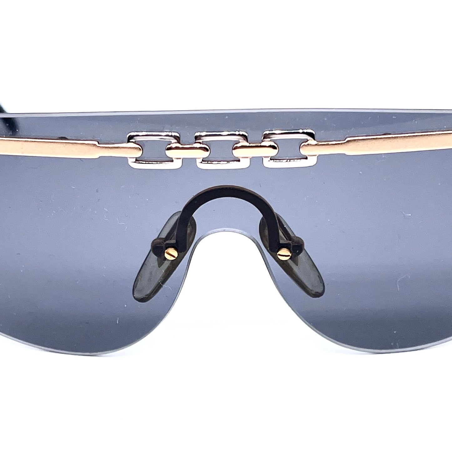 Galitzine gold/silver shield sunglasses w super hip chain browline detail NOS 80s Italy