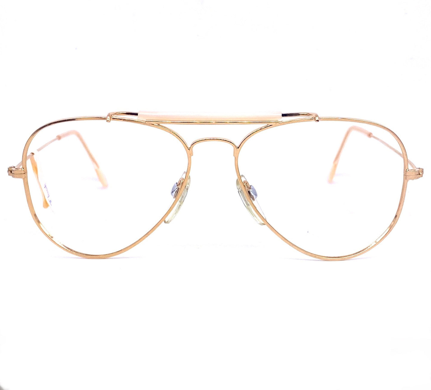 Look Milano classic golden metal aviator with dbl bridge coated in bone color acetate, NOS 80s Italy