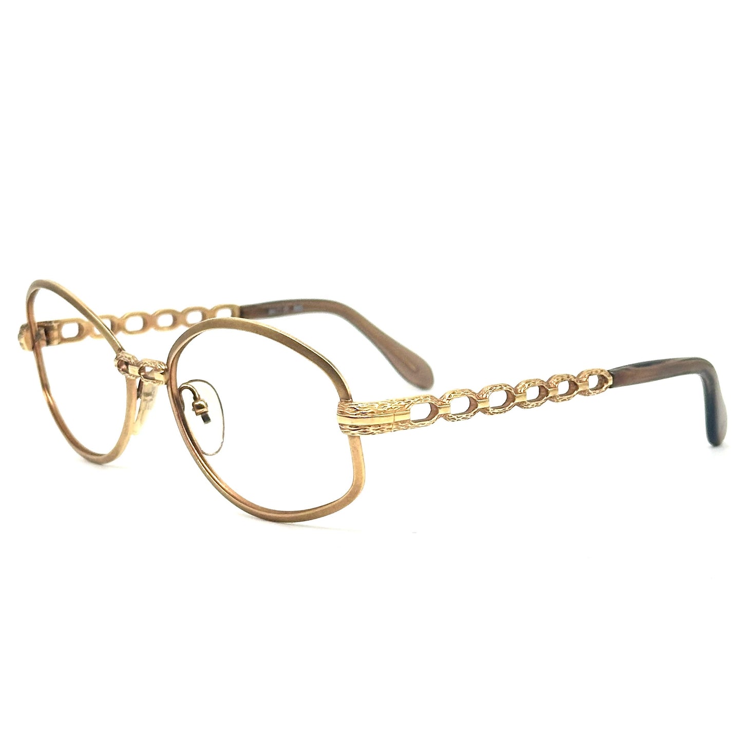Nigura 813G Japan gold filled oval frames w jewel cutoff - chain designer temples, rare