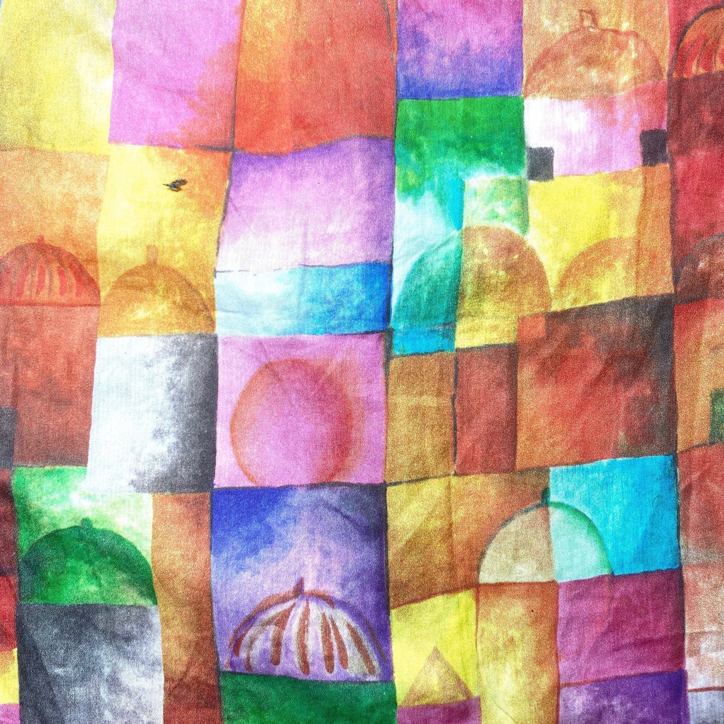 Paul Klee style short sleeved shirt, watercolor painting print by Star astistic fabrics Como, mint