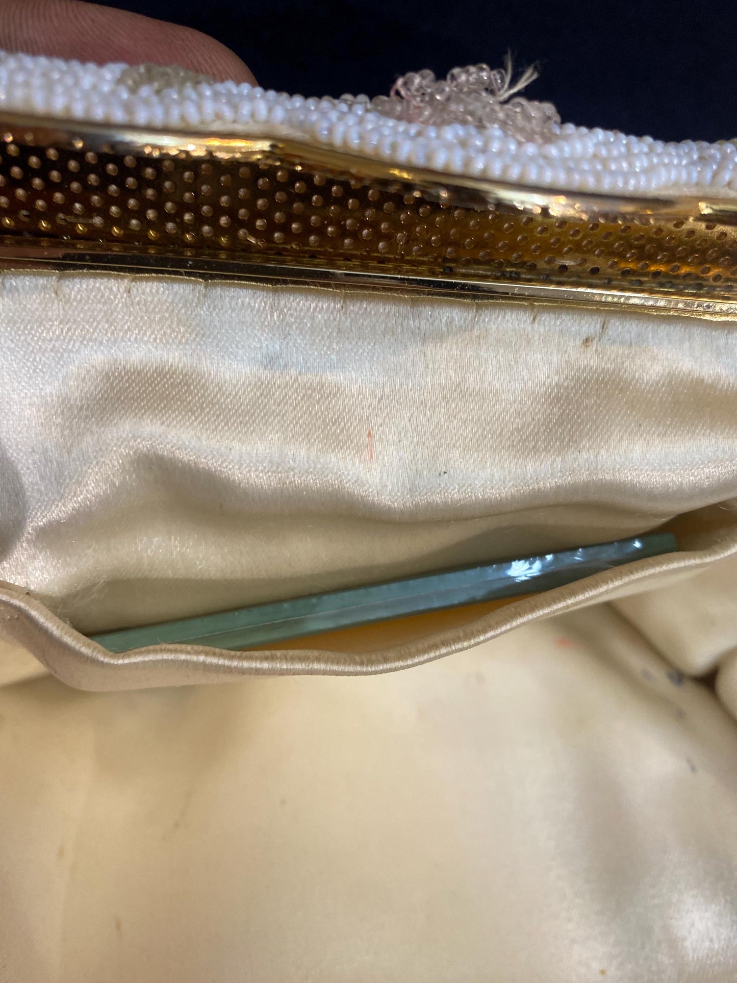 1940s classy hand embroidered floral evening-bridal pouch bag, as new