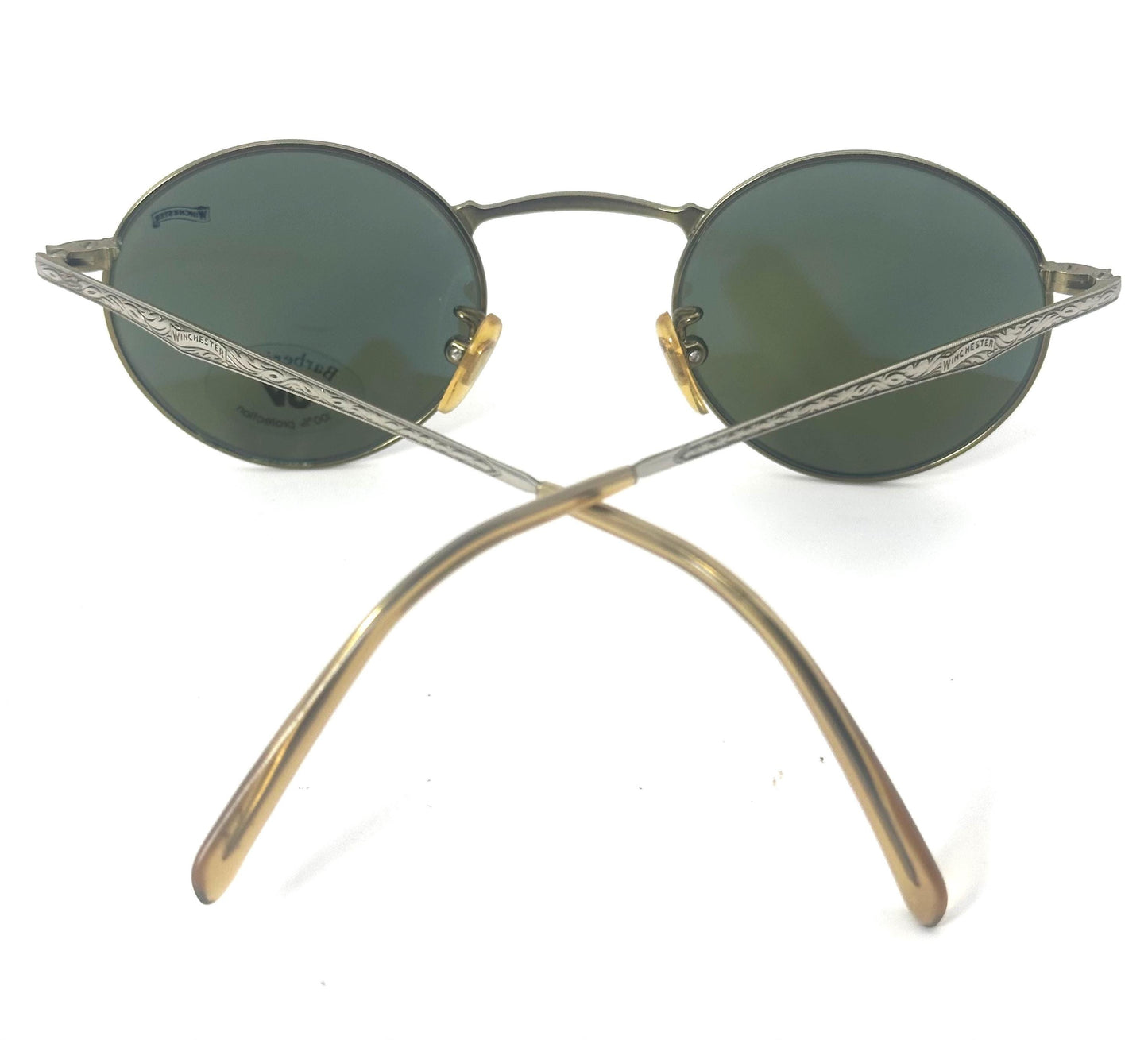 Winchester Award round deco style sunglasses w Barberini tempered Crystal lenses, NOS 90s Italy