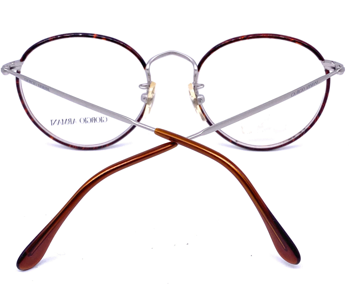 Giorgio Armani 112 classy silver pantos glasses frames w tortoise coated rims, Windsor style glasses made in Italy, 80s NoS