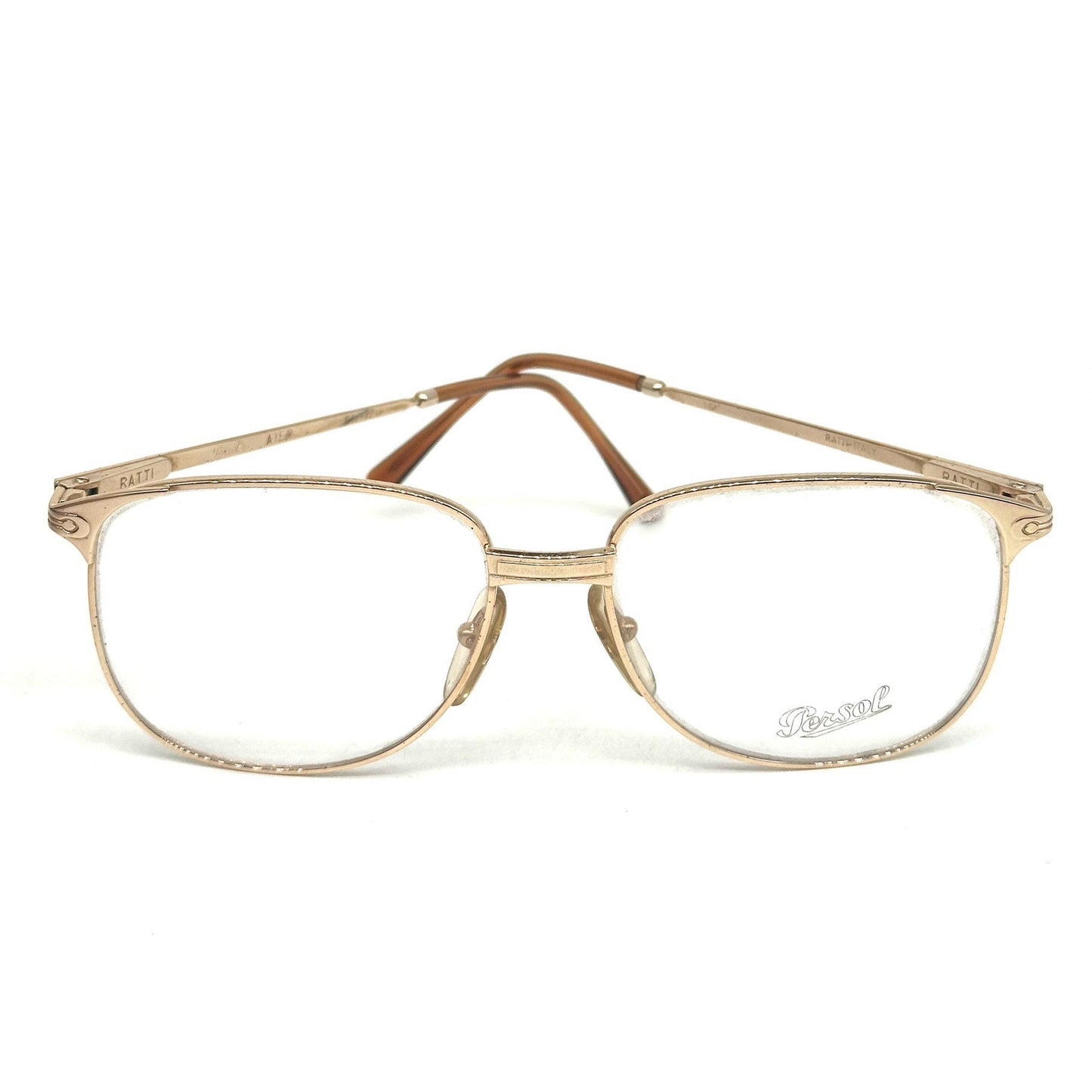 Persol Ratti Aier square gold plated metal eyeglasses frames hand made in Italy, 80s NOS