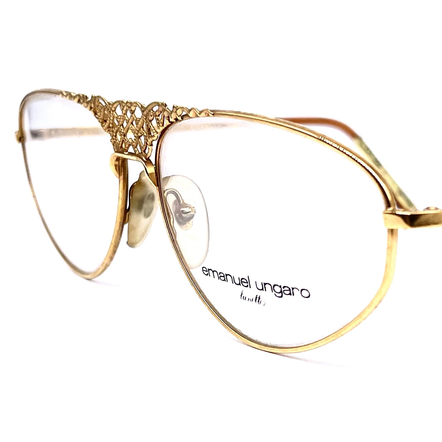 Ungaro 570 by Persol Ratti incredible baroque cutoff golden metal glasses, 80s NOS