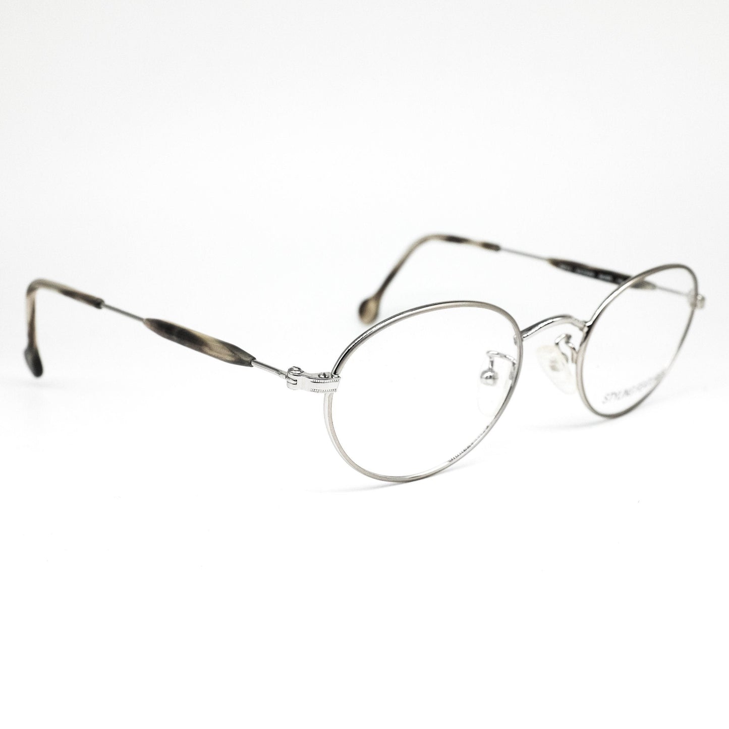 Dollond & Aitchison montature per occhiali da vista in metallo argento opaco di forma ovale minimale, NOS anni '80