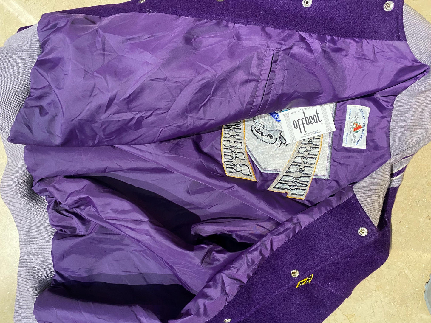 Western St. Racing Ass. Purple wool Varsity Jacket w embroidered details, XL