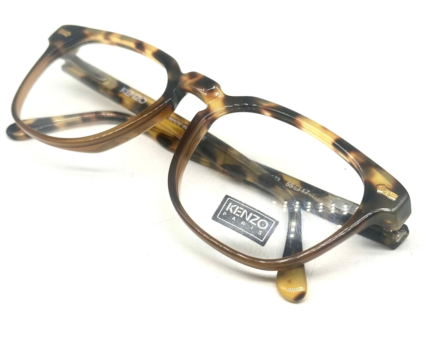 Occhiali da vista Kenzo K473 Sculpteur quadrati geek in bicolore tartaruga/violoncello marrone, NOS anni '80 Fatto a mano in Francia