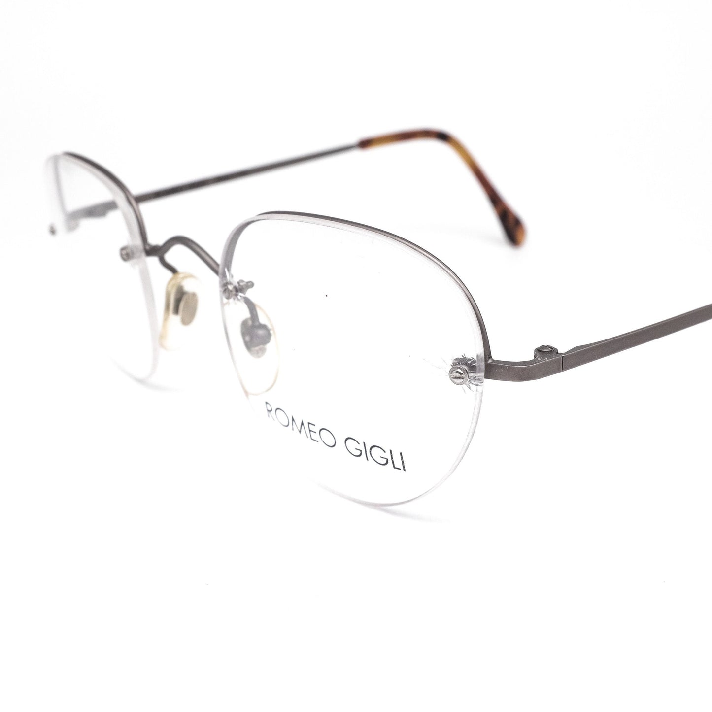 Romeo Gigli RG65  minimal square shaped gunmetal coloured metallic semi-rimless eyeglasses frames, NOS 80s Italy