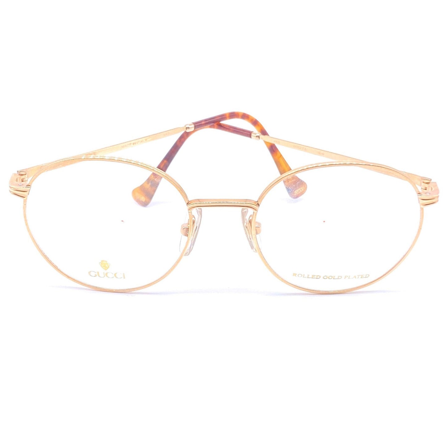 Gucci GG 1273 round gold plated metal frames made in Italy, 1980s NOs
