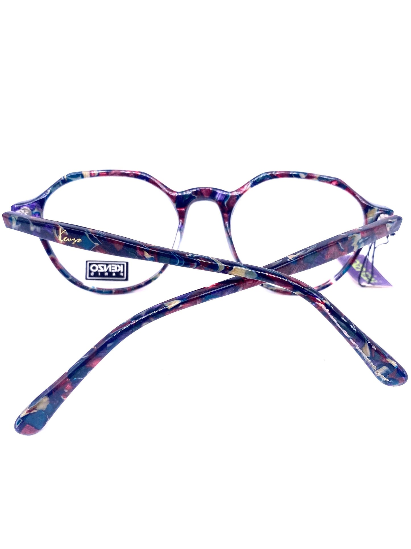 Kenzo K069 Chaplin cool retro round flat brow dark multicolor acetate eyeglasses hand made in France, 80s NoS