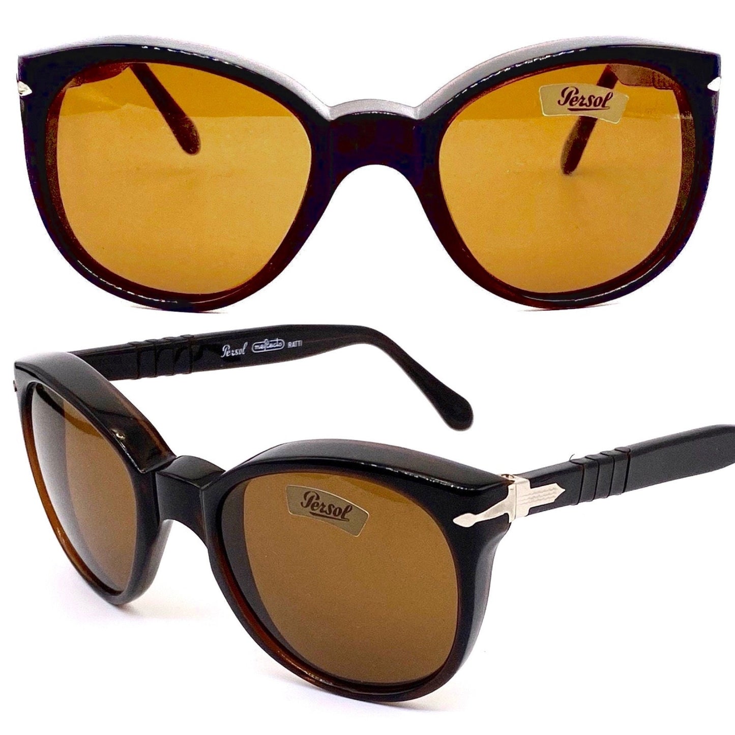 Iconici occhiali da sole Persol Ratti Solecchio tartarugati p3 realizzati a mano in Italia negli anni '80