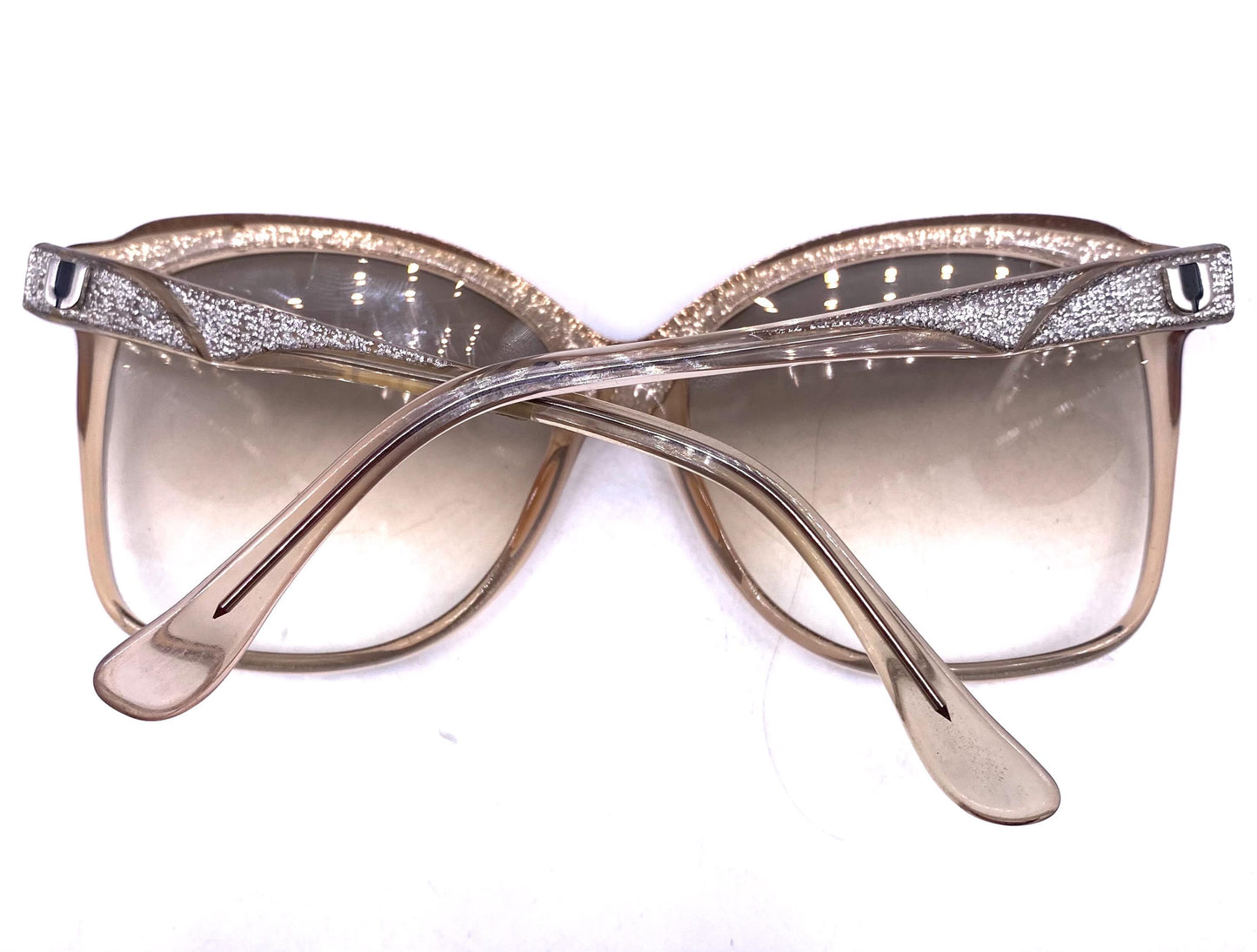 Ungaro Paris clear square oversized sunglasses w silver glitter layers, NOS 80s France