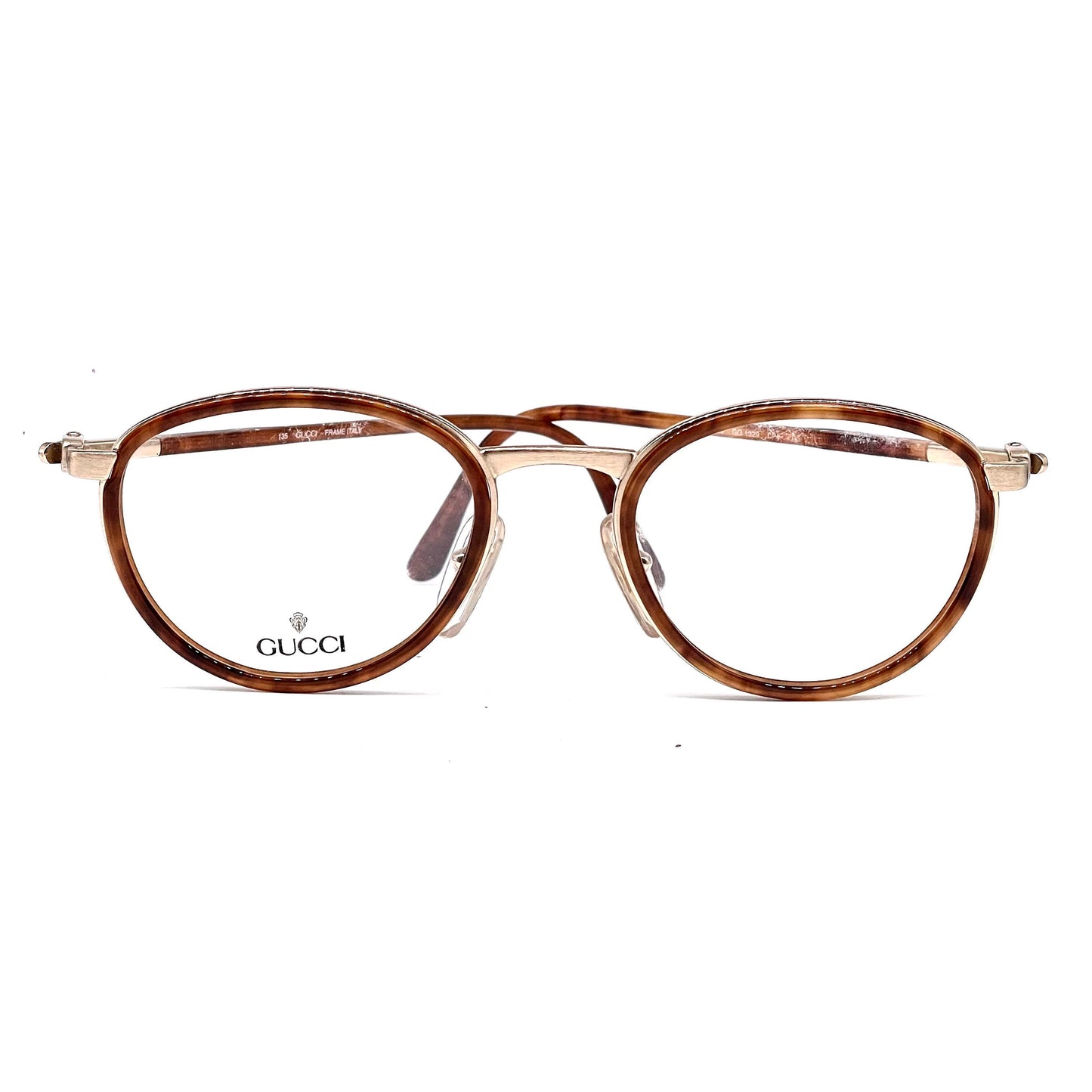 Gucci round dbl rimmed tortoise/ gold metal frames, hand crafted in Italy 1980s NOS