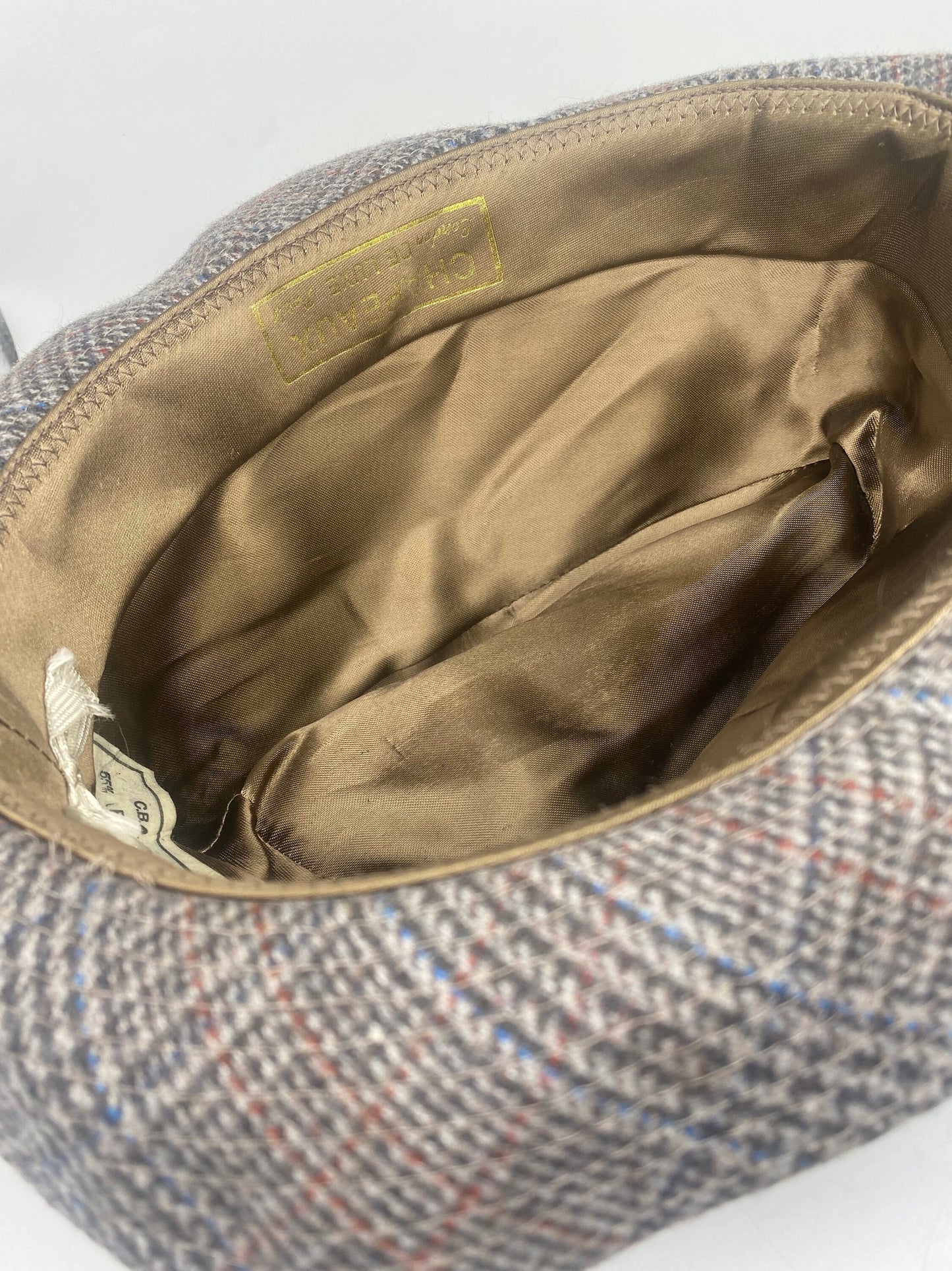 Classy grey tartan trilby hat hand made in Italy in the 80s, Pedrotti hats maker NoS