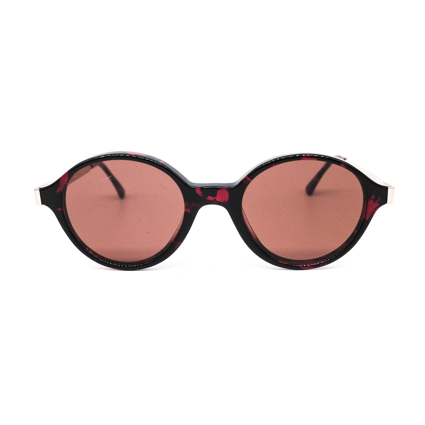 Red Rose RR51 round tortoise sunglasses with flat lenses & golden metal carved temples, NoS 80s