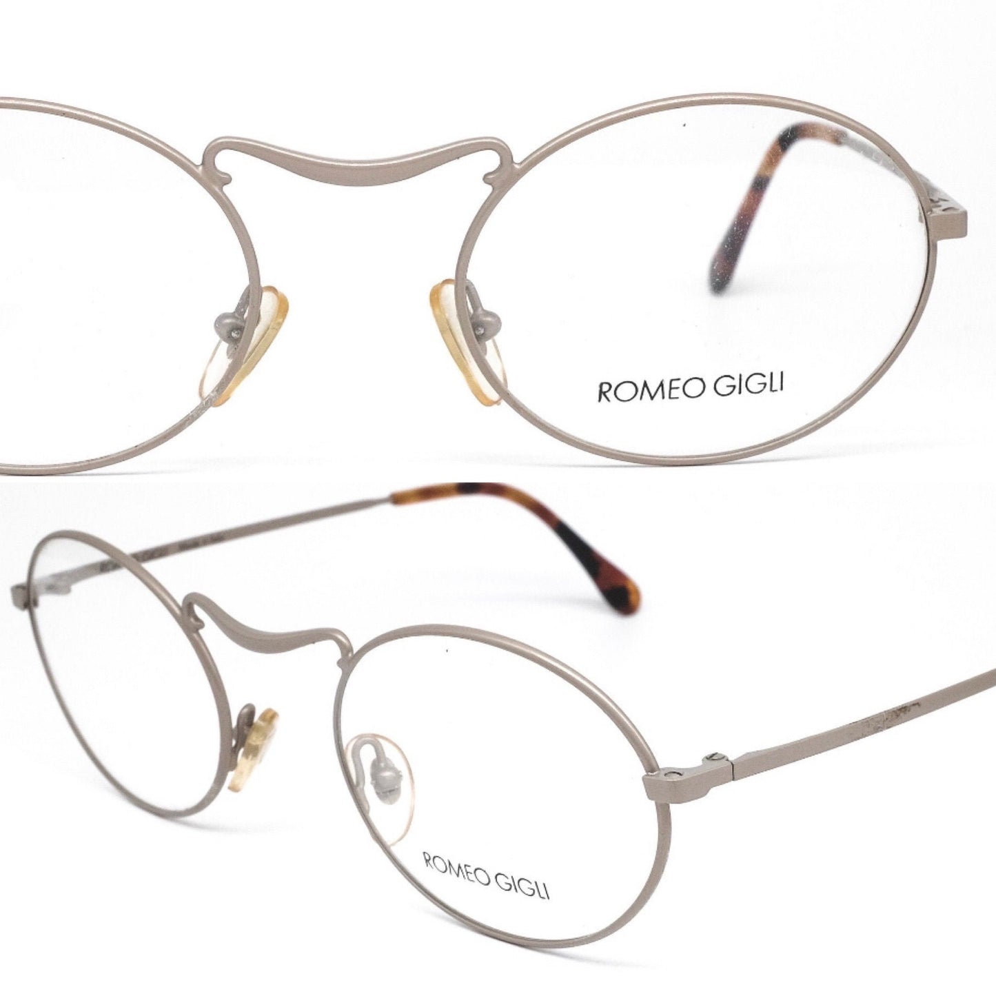 Romeo Gigli RG25 minimal oval shaped matt silver metallic eyeglasses frames, NOS 80s Italy