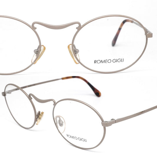 Romeo Gigli RG25 minimal oval shaped matt silver metallic eyeglasses frames, NOS 80s Italy