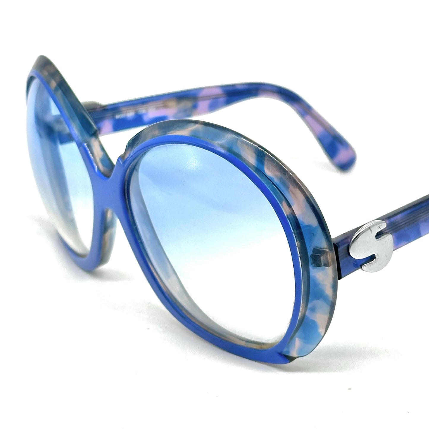 Silhouette 585 oversize Blue Tortoise/Polished Blue oval sunglasses quality celluloid frame and stylish round shapes, 1980s NOS Austria