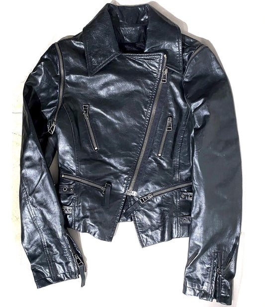Pinko black chiodo-vest leather jacket 2 in 1 detachable sleeves, mint sz M- 42