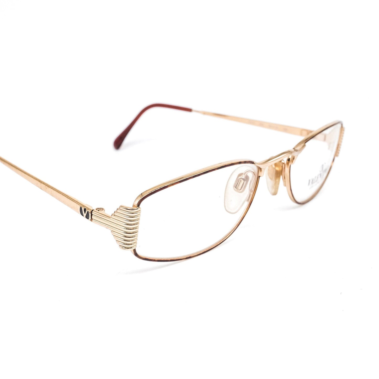 Valentino V374 golden reading eyeglasses frames with carved details. NOS 90s Italy