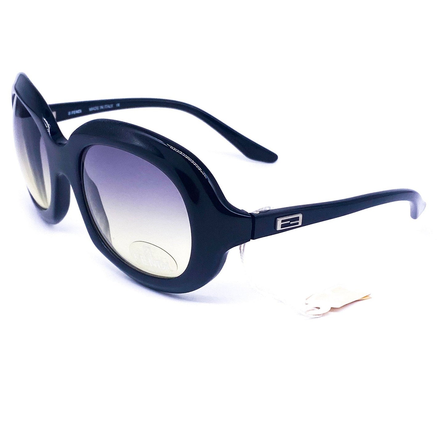 Fendi SL 7676 occhiali da sole ovali in acetato nero con dettagli logo FF sulle aste, NOs anni '90, menta