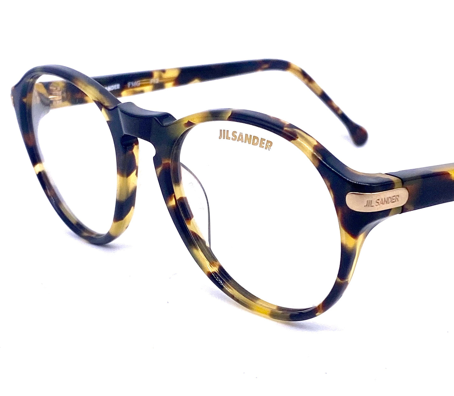Jil Sander Demi amber round keyhole eyeglasses frames made in Germany. 80s NOS