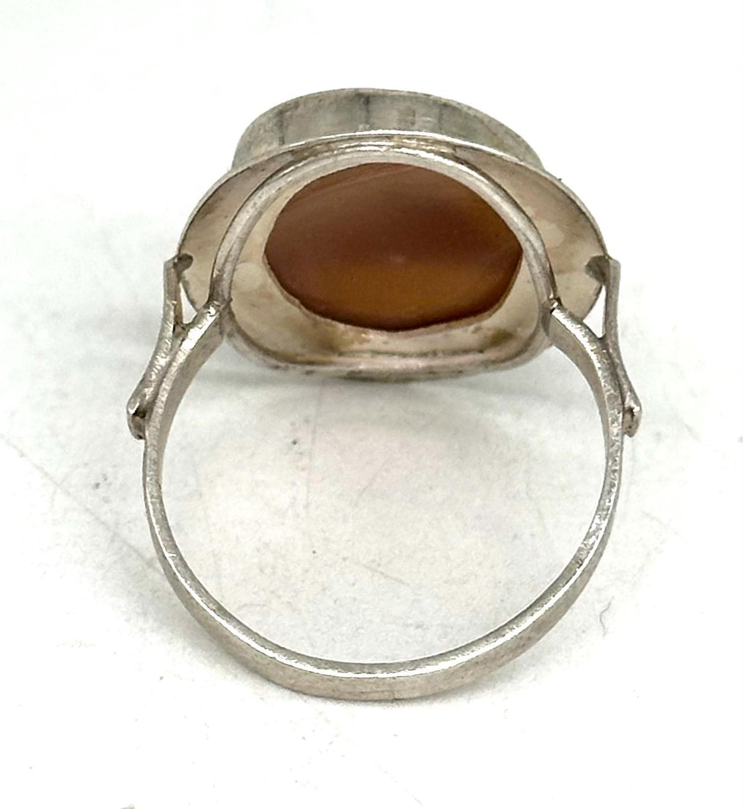 All Seeing Eye - Annuit Coeptis 925 silver cameo ring, fine Italian jewelry in real shell/coral, NOS 60s