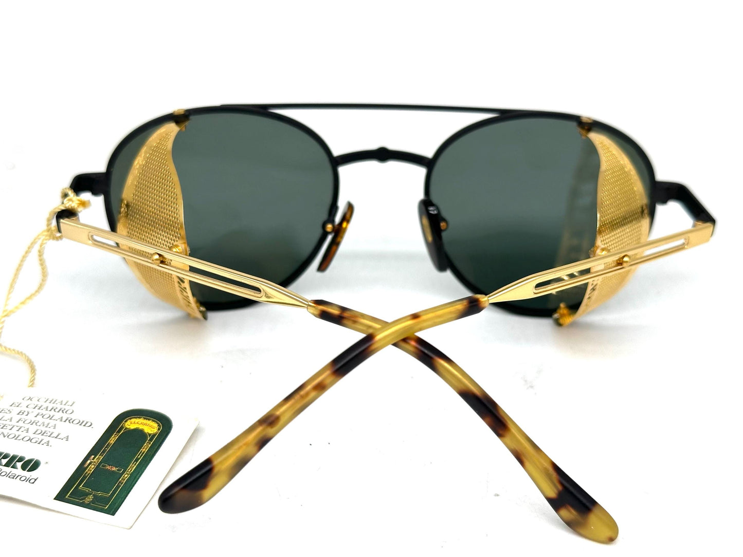 Charro rare round black-gold side shields sunglasses hand made in Italy, 80s NoS