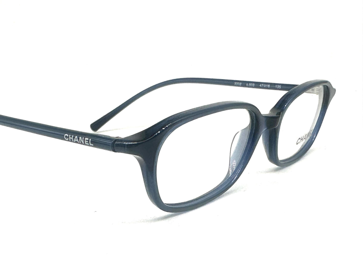 Chanel 3002 minimalist deep blue rectangular eyeglasses frames made in Italy, NOS 90s