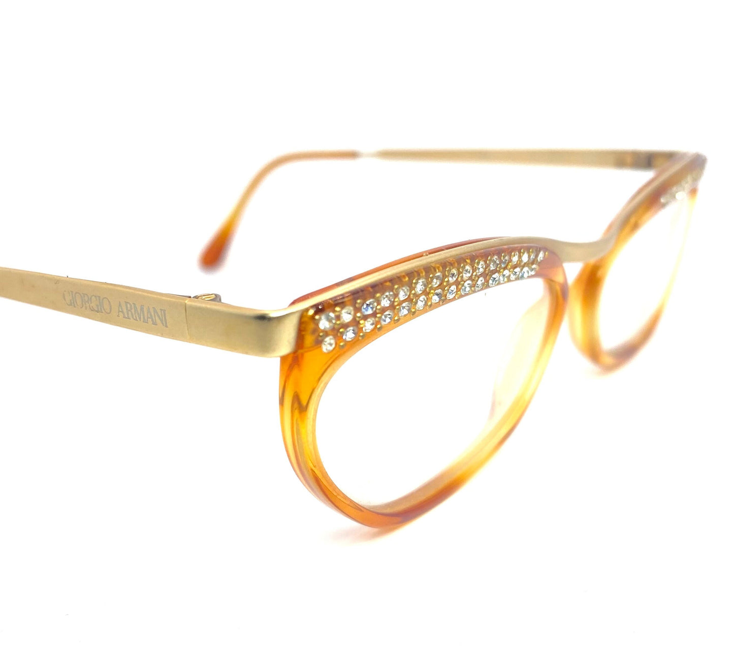 Giorgio Armani 413 demi blonde / Matt gold cateye eyeglasses w/rhinestones browline detail, NOS 80s Italy