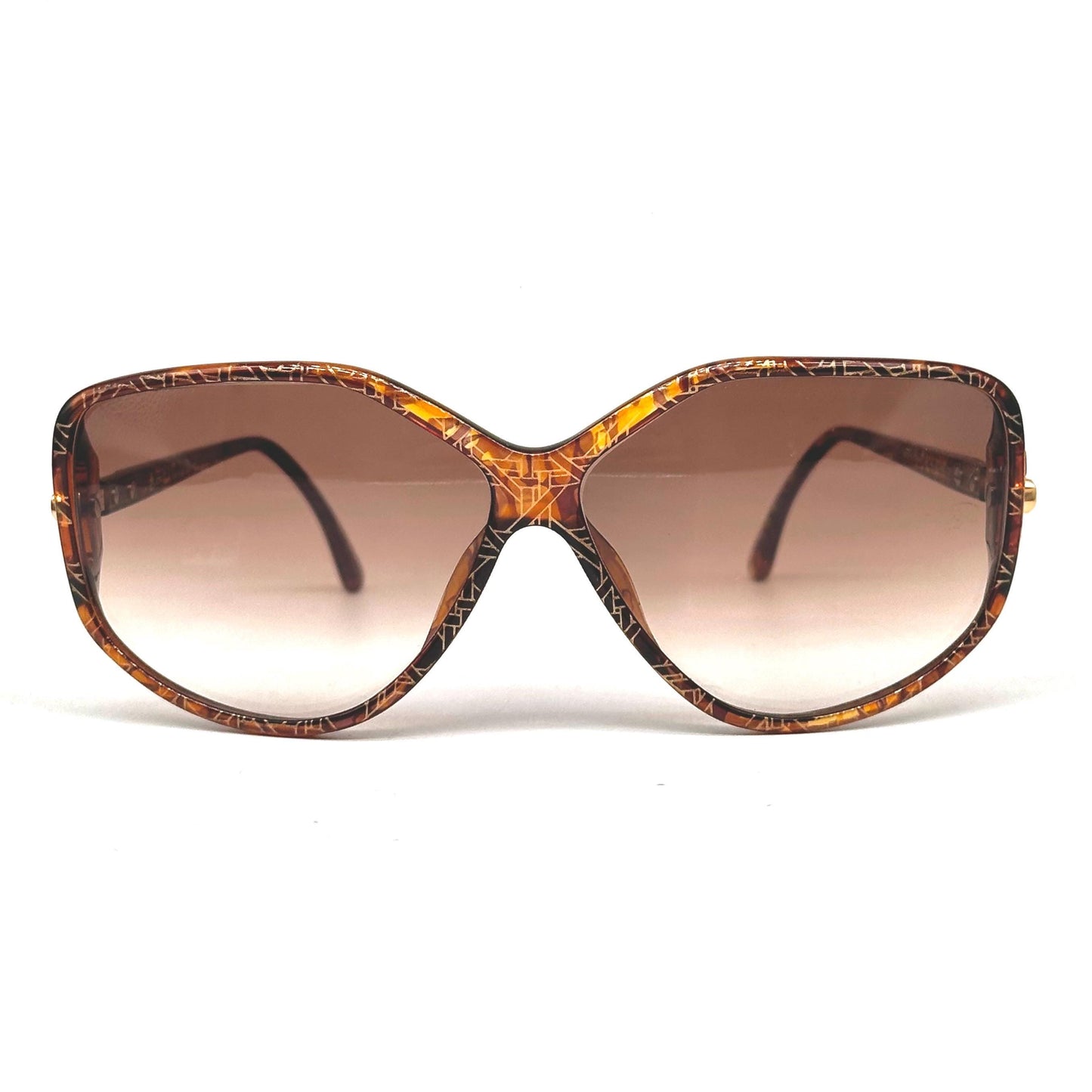 Christian Dior 2498 brown marble and gold frames with gold geometric print all over rare collectible 80s NOS