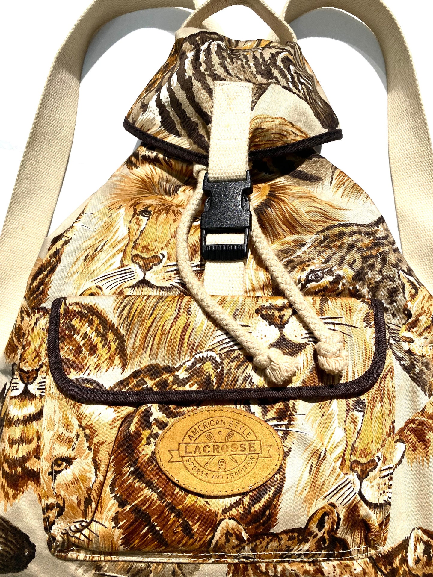 Safari animalier allover beige base canvas backpack, mint condition