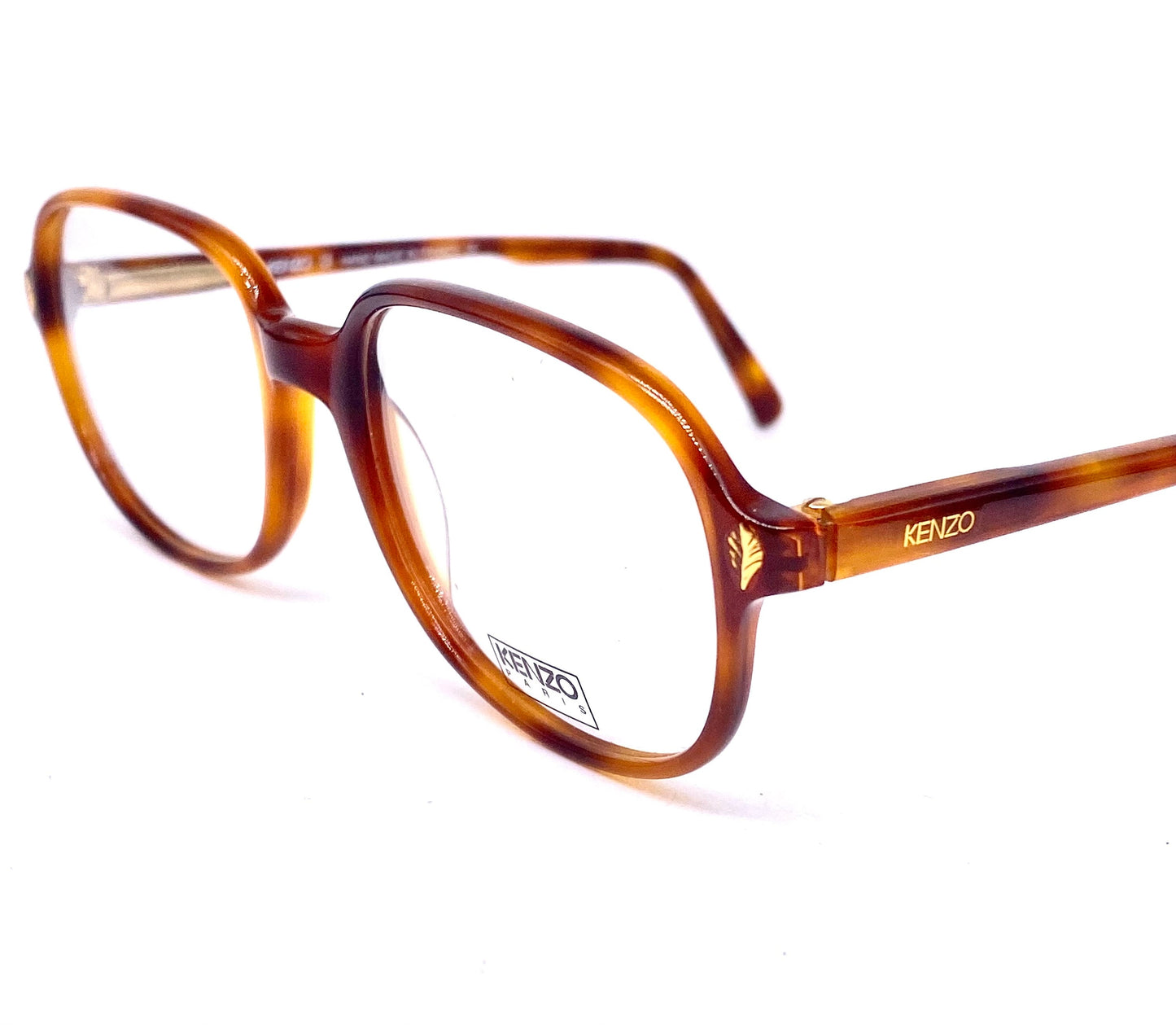 Kenzo K110 Peintre square tortoise cello eyeglasses w golden leaf pins, 2 colorways, NOs 80s Hand Made France
