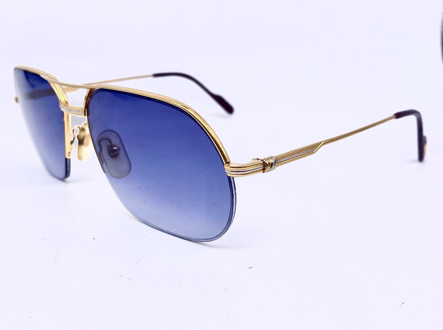 Cartier Orsay aviator sunglasses in golden metal w half rimmed structure, brand new lenses; made in France 1980s