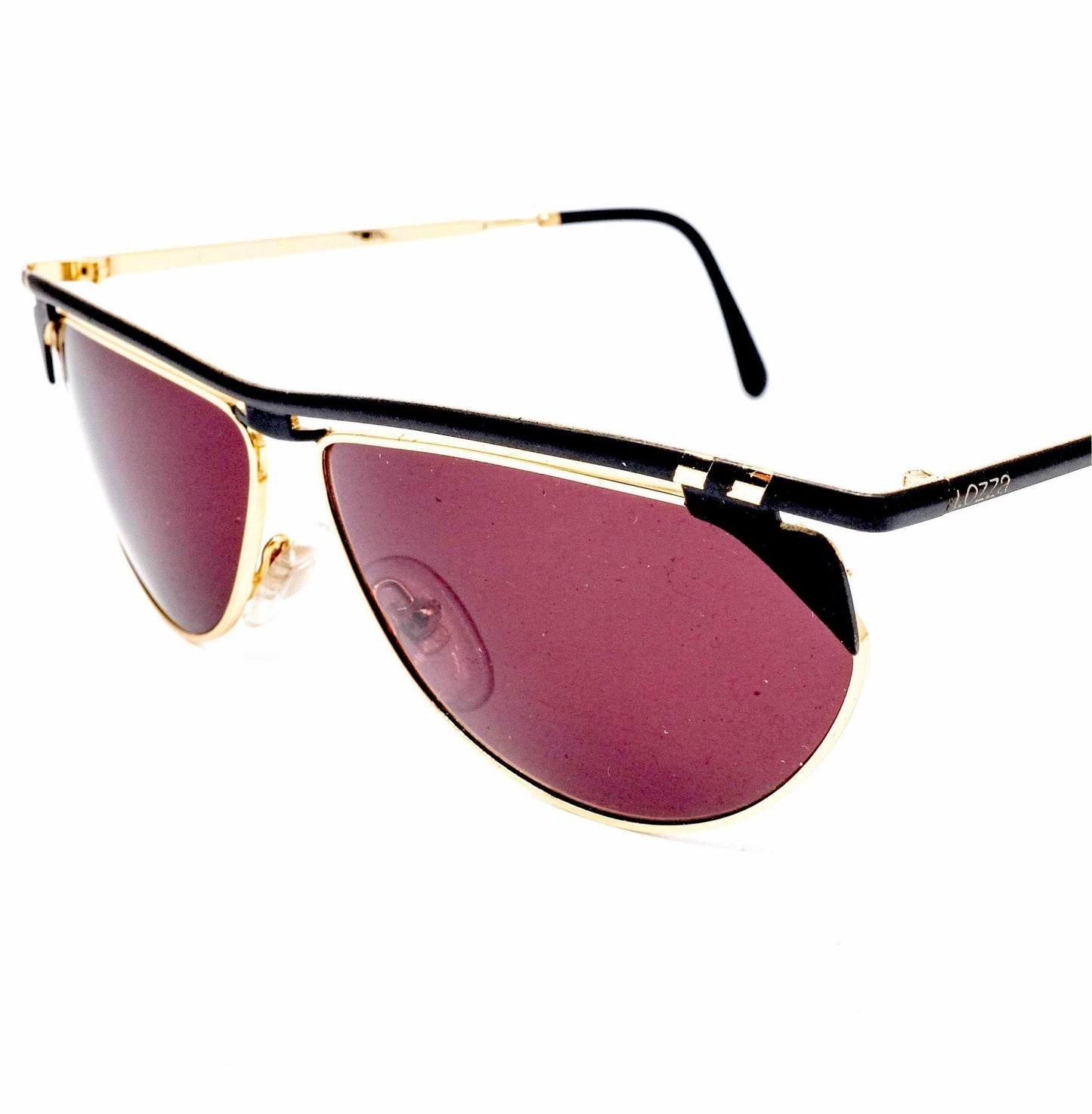 Lozza moon black metallic cateye sunglasses with golden rim in clip on style, made in Italy 1990s NOS