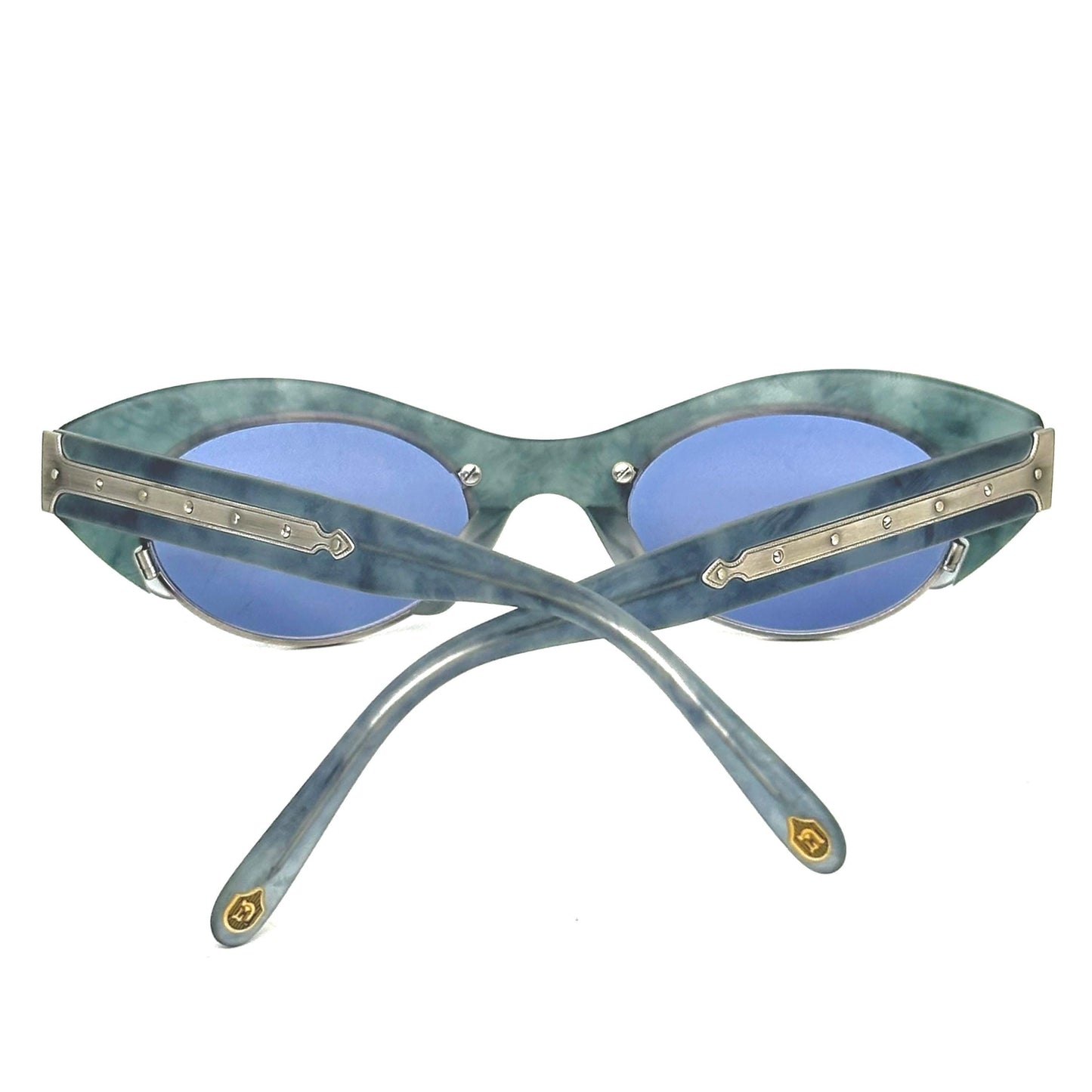 MATSUDA 10612 Mother of Pearl and Matte Dark Green Marble Steampunk Vintage Sunglasses  Made in Japan 90s NOS
