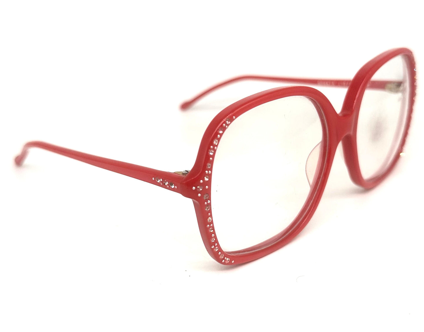 Armony vivid red square oversized frames w rhinestones details, NOS 80s Italy