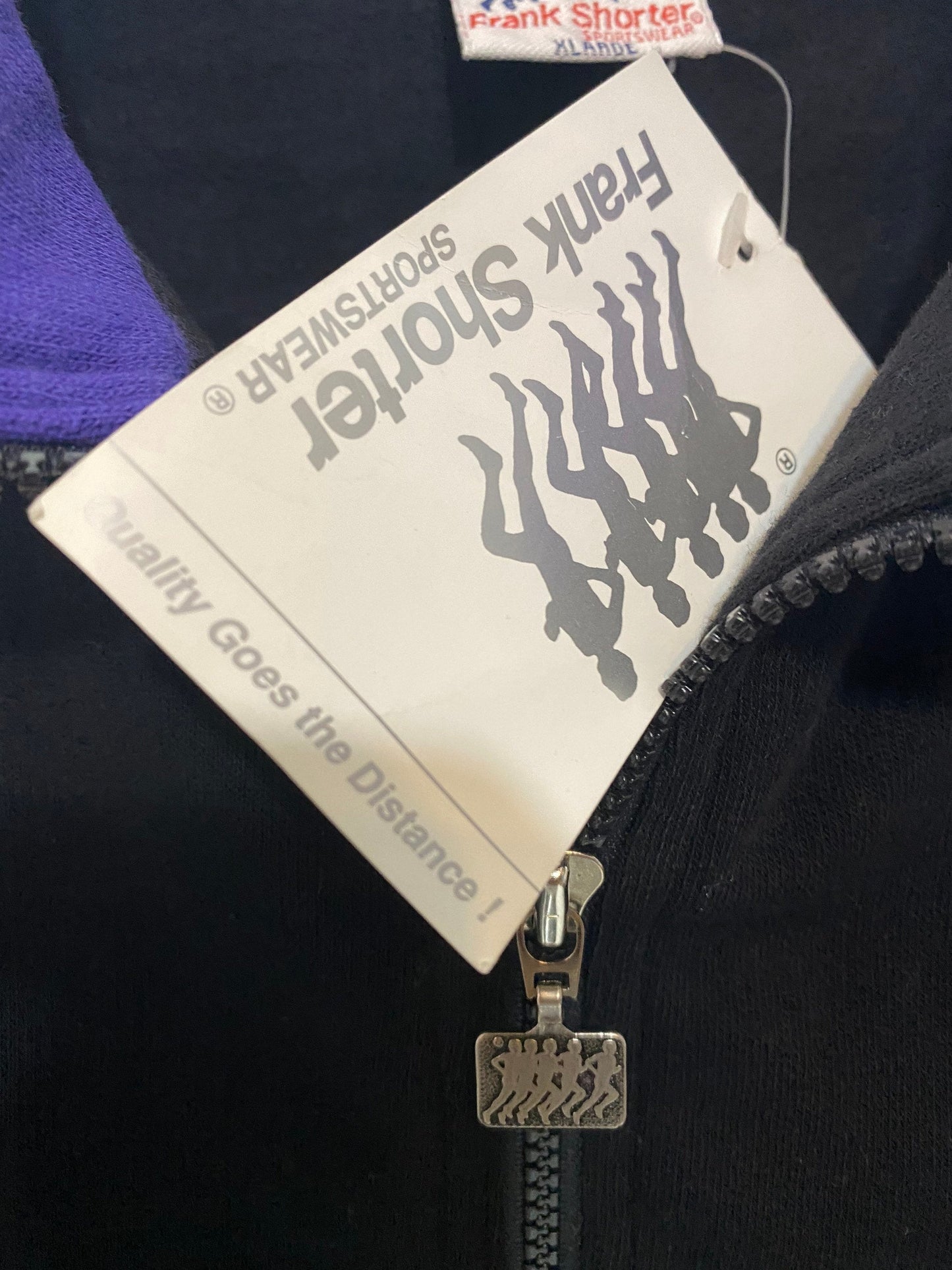 Frank Shorter 90s NWT black, purple, blue zip up cotton sweatshirt, mint