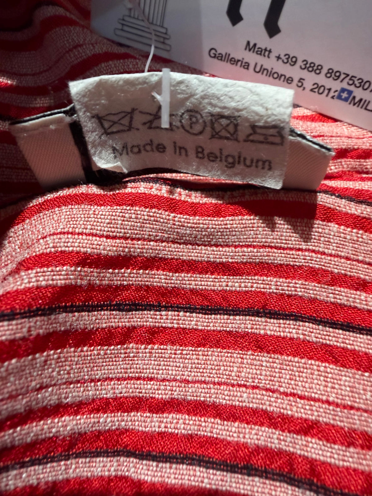 Dries Van Noten striped red-cream silk jacquard ladies blouse-top w hood-wide collar, sz M, perfect